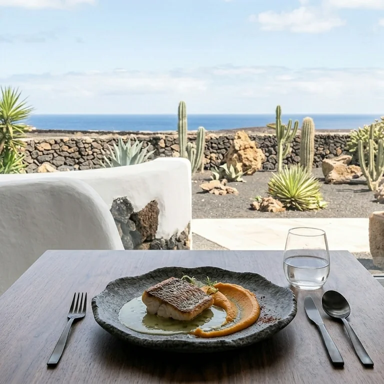Pescado de roca con puré y horizonte atlántico