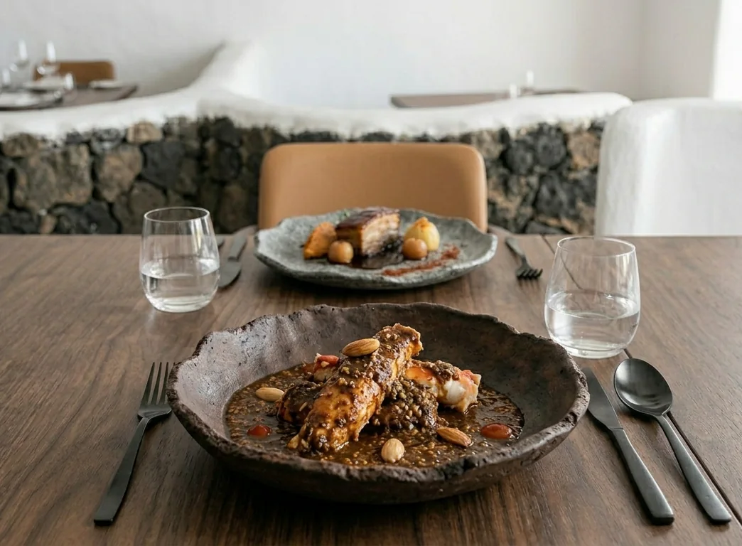 Cochino negro a baja temperatura sobre vajilla de barro